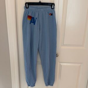 Aviator Nation Light Blue Sweatpants with Rainbow Trim